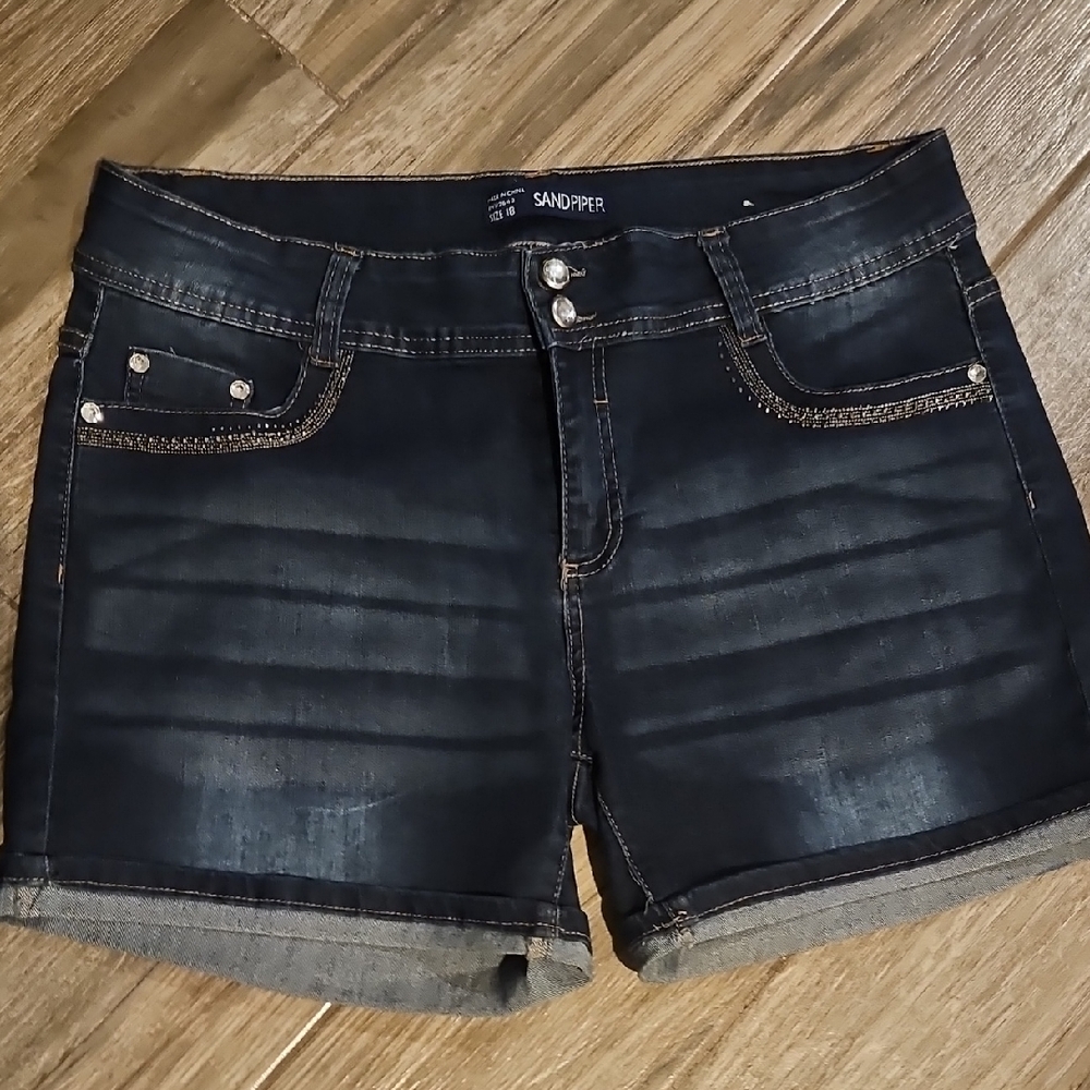 Sandpiper Women's Dark Blue Denim Roll-Hem Shorts